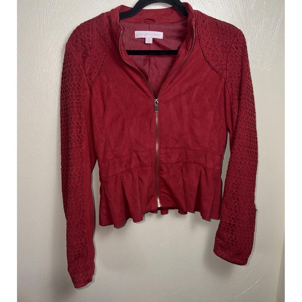 Dye Cut Faux Suede Lace Jacket XS Red Zip Romantic Pendulum Waist Boho